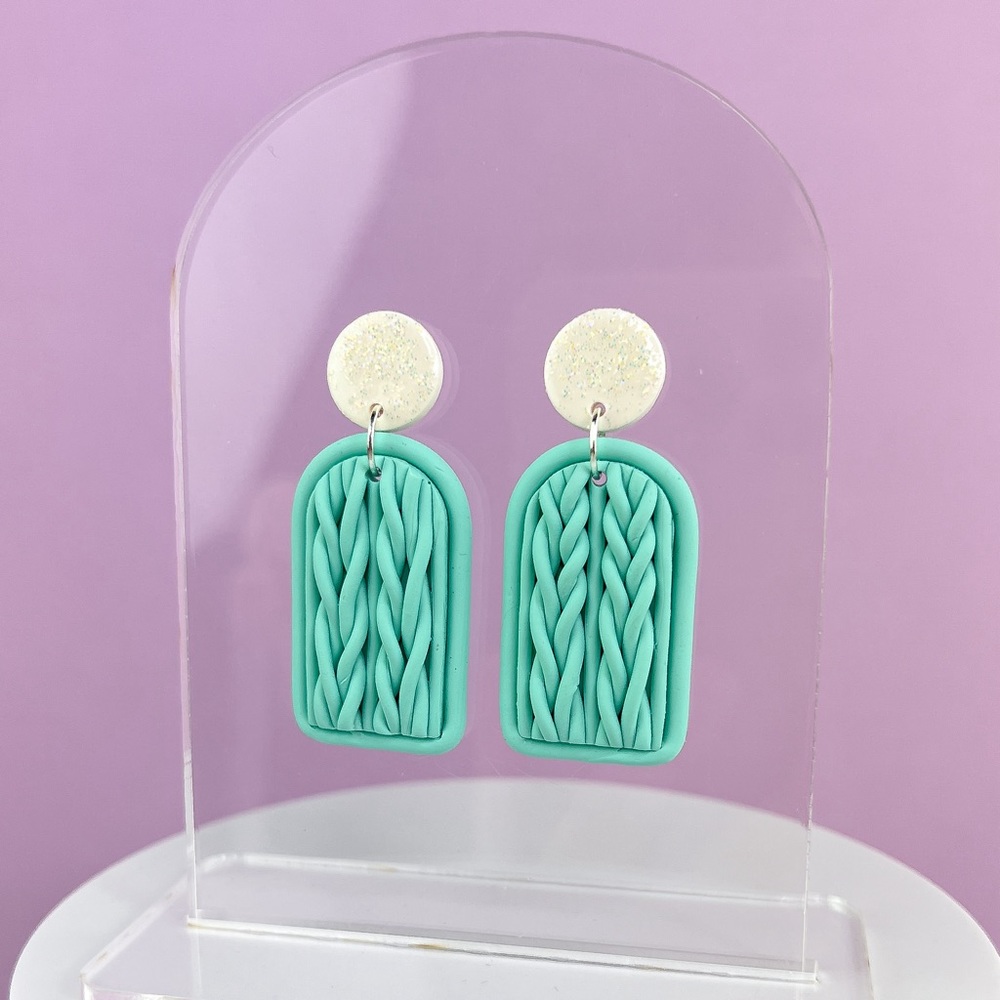 Chunky Knit Style Handmade Polymer Clay Dangle Earrings